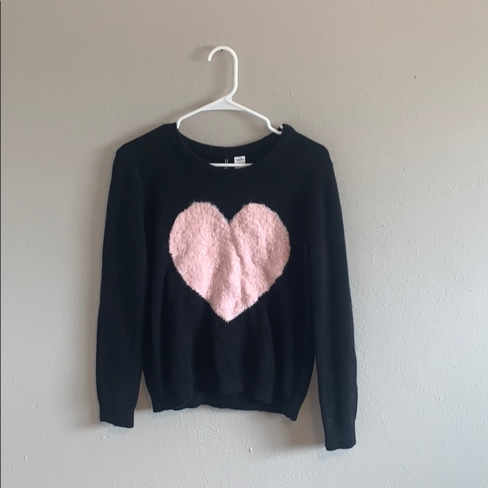 Divided Black/Pink Heart Crew Neck Sweater- Small